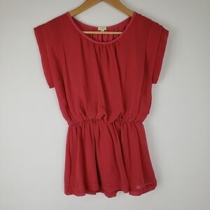 Pleated Elastic Waist Peplum Blouse